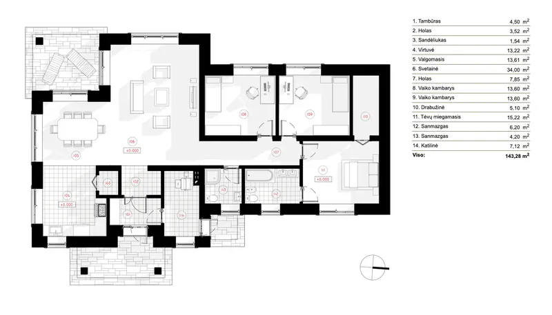 Parter 6 – Projekt domu parterowego o pow. 143 m², 3 Sypialnie — 94462R