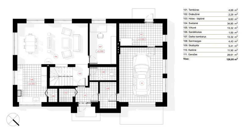 Parter 5 – Projekt domu piętrowego o pow. 194 m², 3 Sypialnie — 90888R