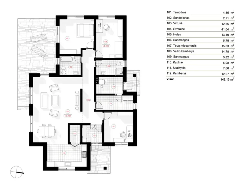 Parter 5 – Projekt domu parterowego o pow. 143 m², 3 Sypialnie — 31272R