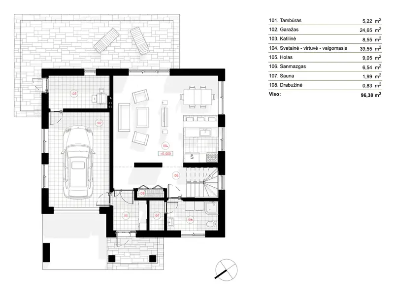 Parter 5 – Projekt domu piętrowego o pow. 157 m², 3 Sypialnie — 64824R