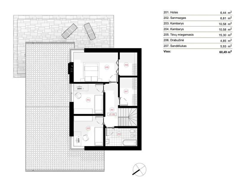 1. piętro 6 – Projekt domu piętrowego o pow. 157 m², 3 Sypialnie — 64824R