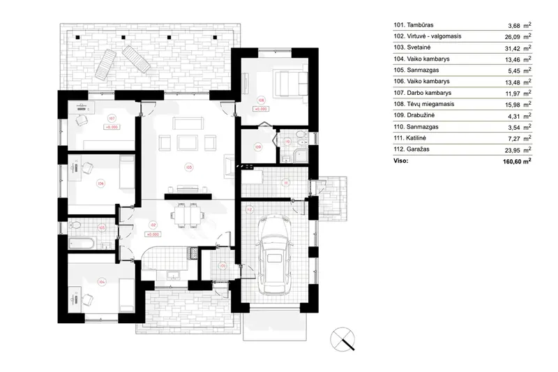 Parter 6 – Projekt domu parterowego o pow. 161 m², 3 Sypialnie — 97310R