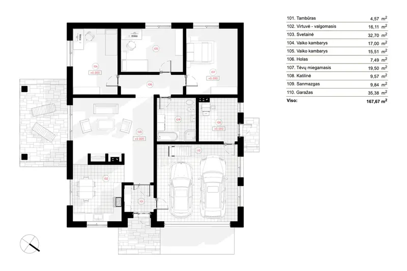 Parter 6 – Projekt domu parterowego o pow. 168 m², 3 Sypialnie — 52166R