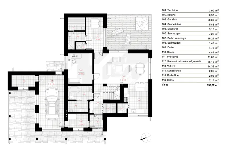 Parter 7 – Projekt domu piętrowego o pow. 215 m², 2 Sypialnie — 50075R