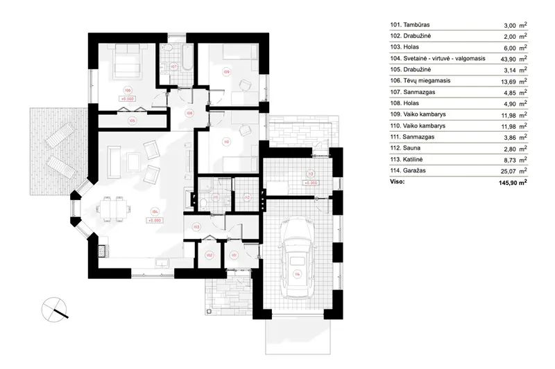 Parter 7 – Projekt domu parterowego o pow. 146 m², 3 Sypialnie — 59570R