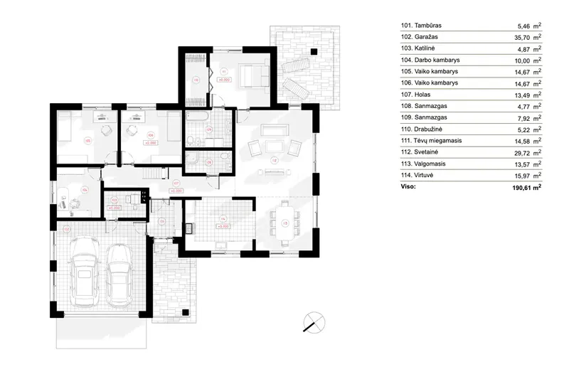 Parter 6 – Projekt domu parterowego o pow. 191 m², 3 Sypialnie — 32957R