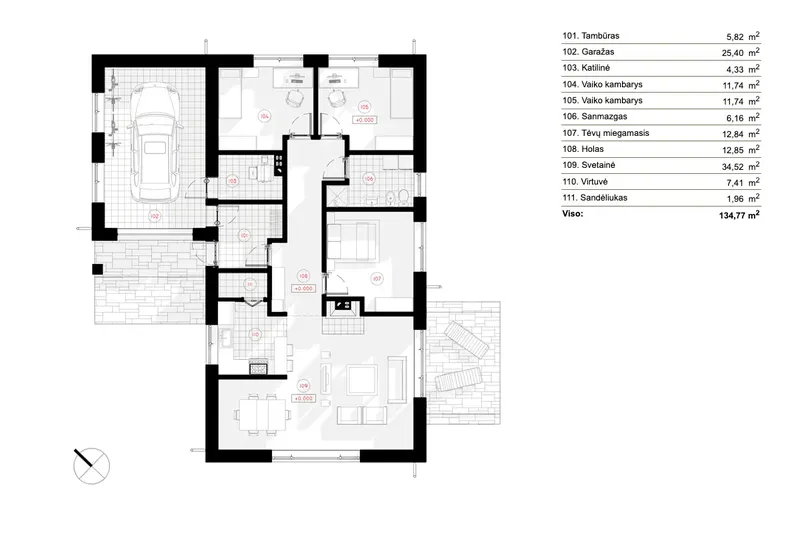 Parter 7 – Projekt domu parterowego o pow. 135 m², 3 Sypialnie — 90600R