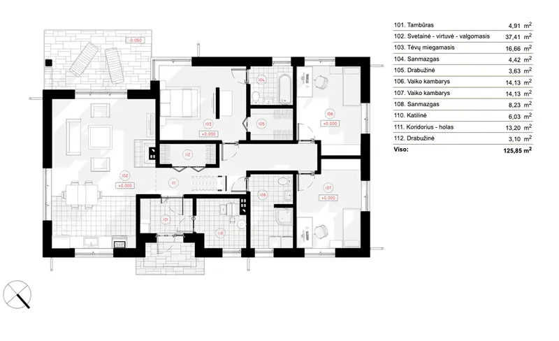 Parter 8 – Projekt domu parterowego o pow. 126 m², 3 Sypialnie — 67348R