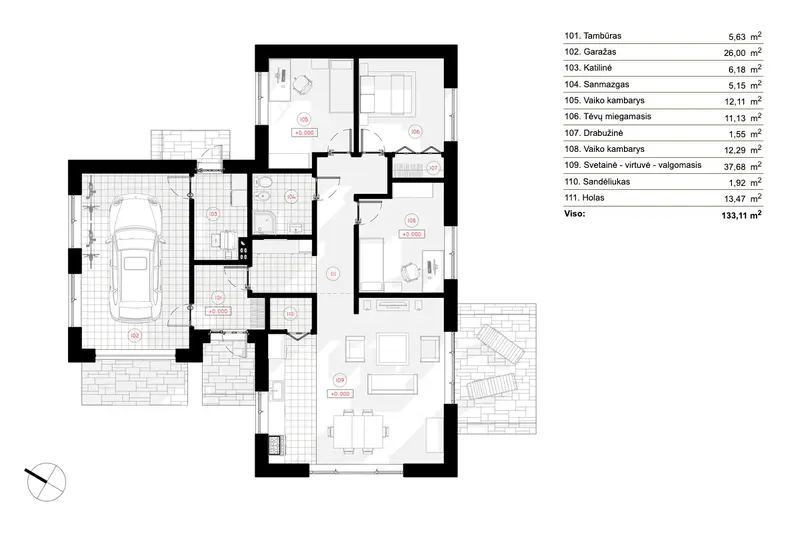Parter 8 – Projekt domu parterowego o pow. 133 m², 3 Sypialnie — 88254R