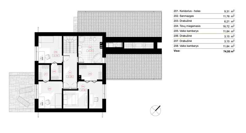 1. piętro 9 – Projekt domu z poddaszem użytkowym o pow. 195 m², 3 Sypialnie — 76013R