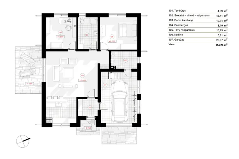 Parter 7 – Projekt domu parterowego o pow. 114 m², 2 Sypialnie — 16746R