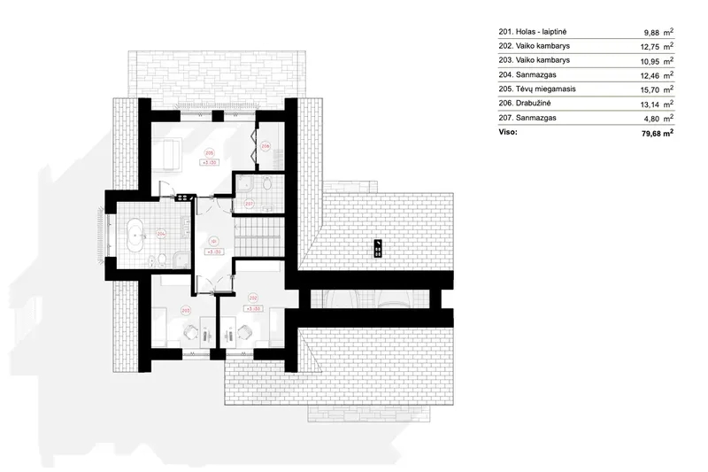 1. piętro 9 – Projekt domu z poddaszem użytkowym o pow. 212 m², 3 Sypialnie — 53551R