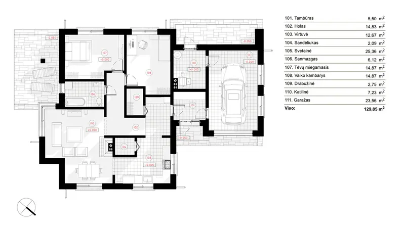 Parter 6 – Projekt domu parterowego o pow. 130 m², 2 Sypialnie — 90761R