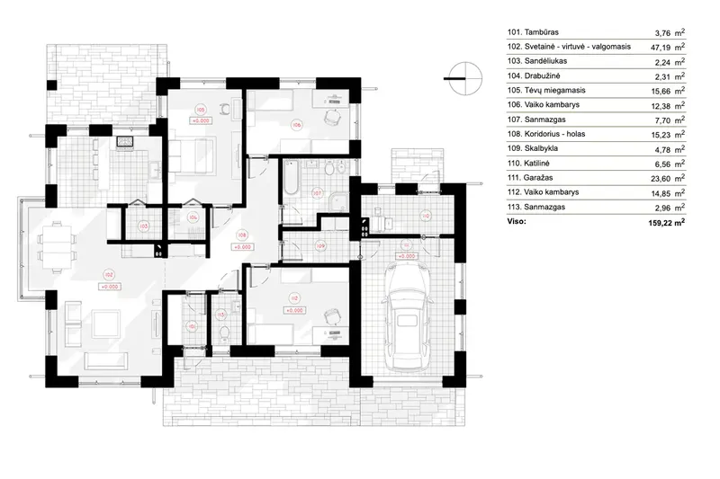 Parter 6 – Projekt domu parterowego o pow. 159 m², 3 Sypialnie — 16906R