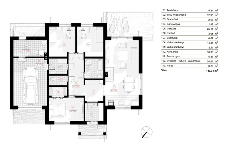 Parter 6 – Projekt domu parterowego o pow. 143 m², 3 Sypialnie — 19533R
