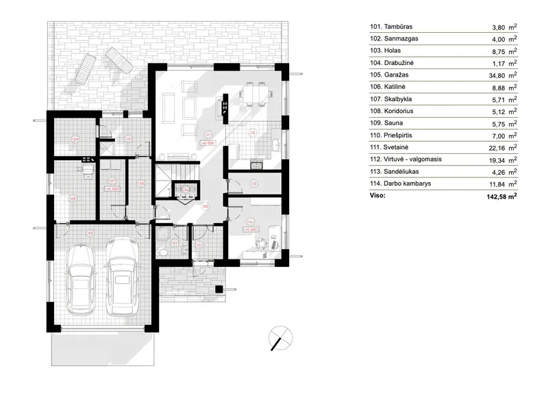 Parter 6 – Projekt domu piętrowego o pow. 216 m², 3 Sypialnie — 96016R