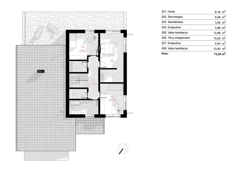1. piętro 7 – Projekt domu piętrowego o pow. 216 m², 3 Sypialnie — 96016R