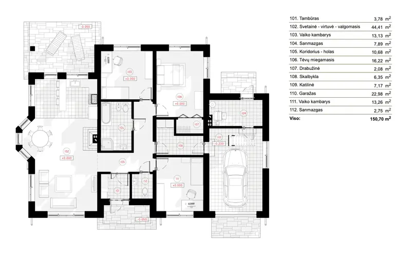 Parter 6 – Projekt domu parterowego o pow. 151 m², 3 Sypialnie — 82442R