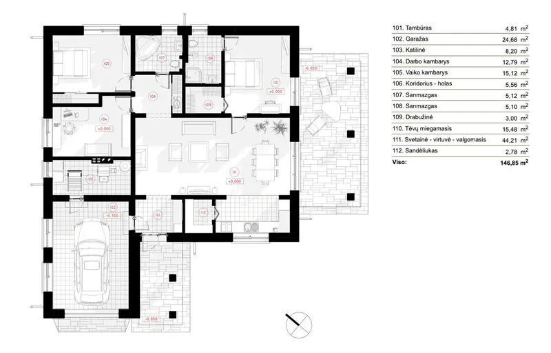 Parter 6 – Projekt domu parterowego o pow. 147 m², 3 Sypialnie — 75569R