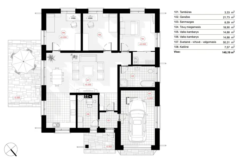 Parter 6 – Projekt domu parterowego o pow. 140 m², 3 Sypialnie — 57792R