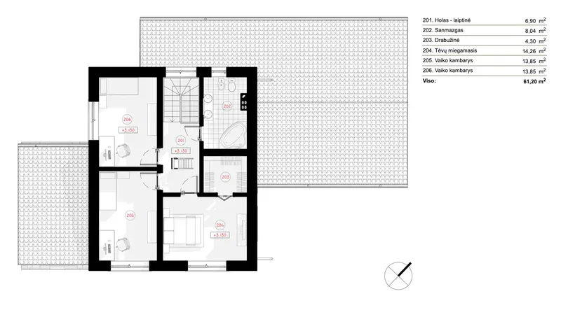 1. piętro 7 – Projekt domu piętrowego o pow. 164 m², 3 Sypialnie — 23835R