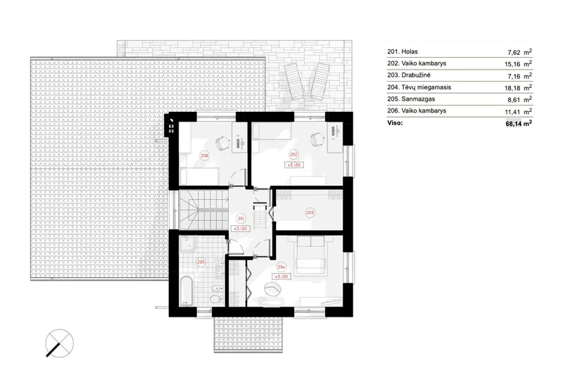1. piętro 7 – Projekt domu piętrowego o pow. 190 m², 3 Sypialnie — 82008R
