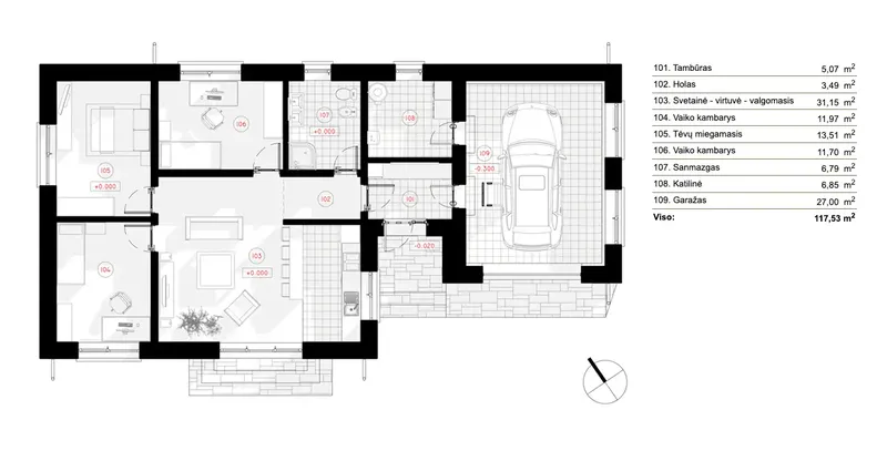Parter 6 – Projekt domu parterowego o pow. 118 m², 3 Sypialnie — 79167R