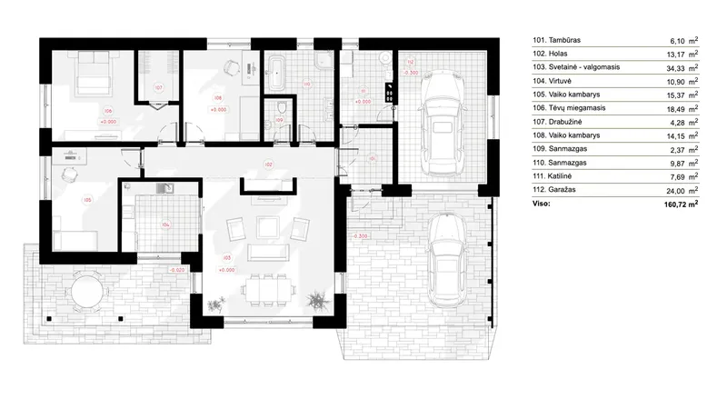 Parter 6 – Projekt domu parterowego o pow. 161 m², 3 Sypialnie — 50172R