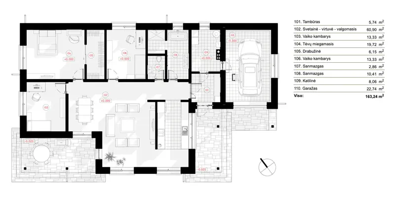 Parter 6 – Projekt domu parterowego o pow. 163 m², 3 Sypialnie — 81166R