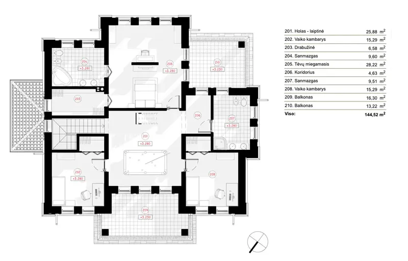 1. piętro 7 – Projekt domu piętrowego o pow. 233 m², 3 Sypialnie — 84432R