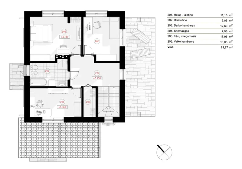 1. piętro 8 – Projekt domu piętrowego o pow. 146 m², 3 Sypialnie — 42222R