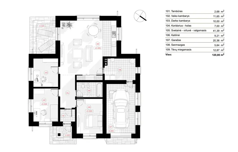 Parter 6 – Projekt domu parterowego o pow. 121 m², 2 Sypialnie — 43112R