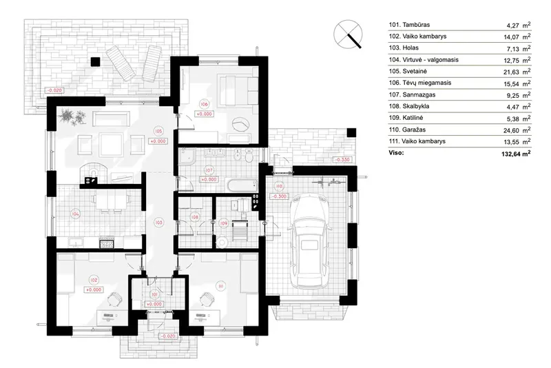 Parter 5 – Projekt domu parterowego o pow. 133 m², 3 Sypialnie — 15490R