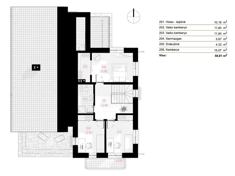 1. piętro 7 – Projekt domu piętrowego o pow. 190 m², 4 Sypialnie — 68823R