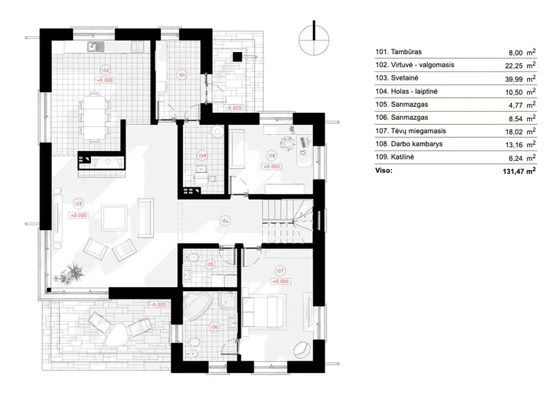 Parter 6 – Projekt domu piętrowego o pow. 190 m², 4 Sypialnie — 68823R