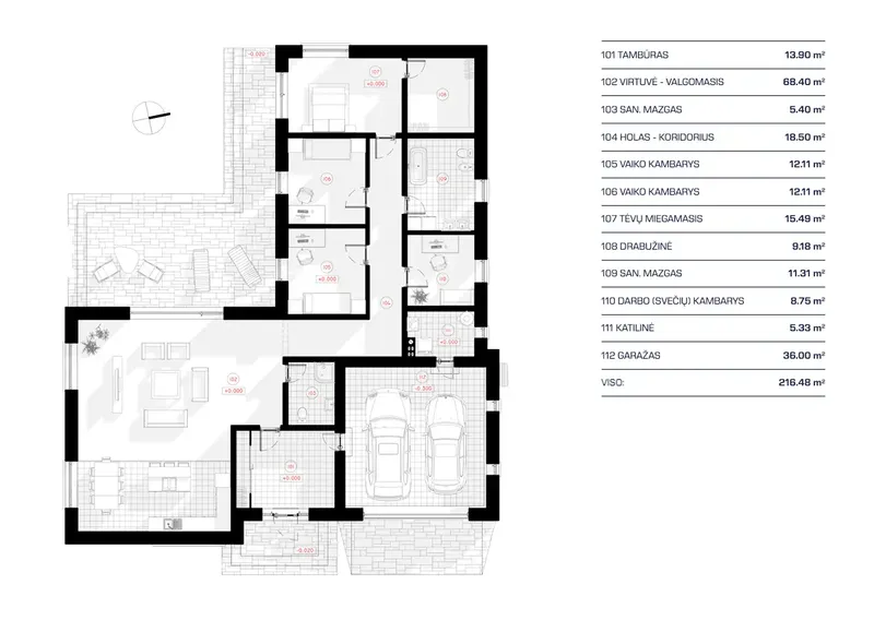 Parter 1 – Projekt domu parterowego o pow. 216 m², 3 Sypialnie — 18543R