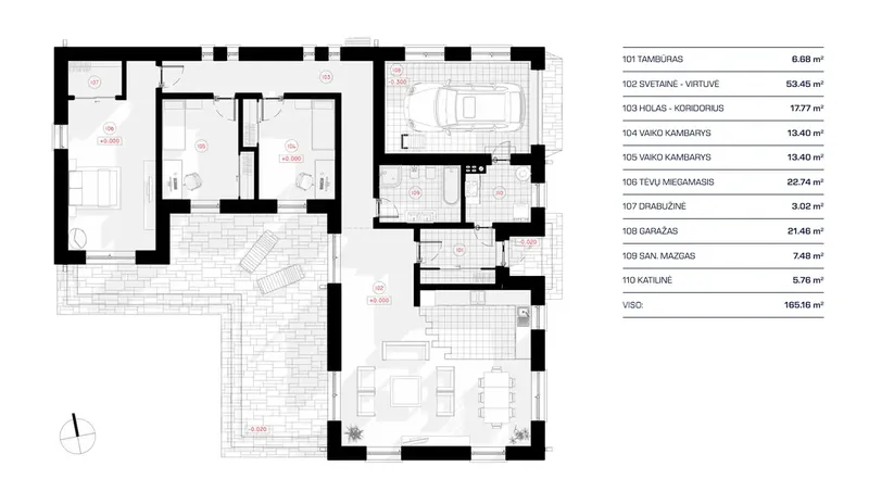Parter 1 – Projekt domu parterowego o pow. 165 m², 3 Sypialnie — 89602R