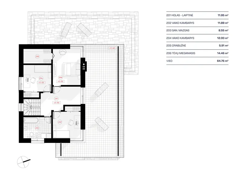 1. piętro 12 – Projekt domu piętrowego o pow. 167 m², 3 Sypialnie — 68159R