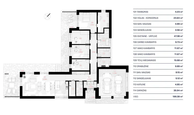 Parter 11 – Projekt domu parterowego o pow. 199 m², 3 Sypialnie — 12971R