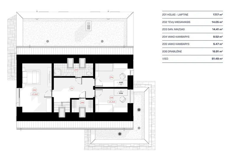 1. piętro 12 – Projekt domu z poddaszem użytkowym o pow. 172 m², 3 Sypialnie — 22635R