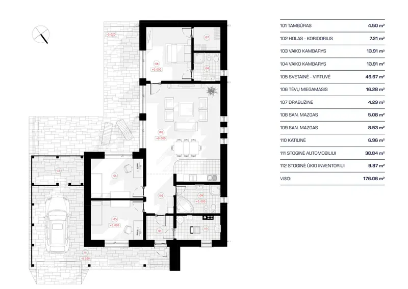 Parter 11 – Projekt domu parterowego o pow. 127 m², 3 Sypialnie — 95351R