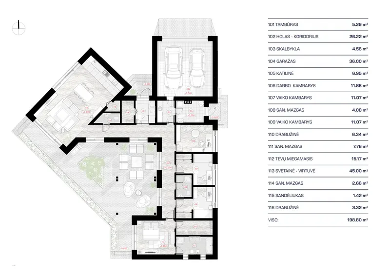 Parter 11 – Projekt domu parterowego o pow. 199 m², 3 Sypialnie — 18196R