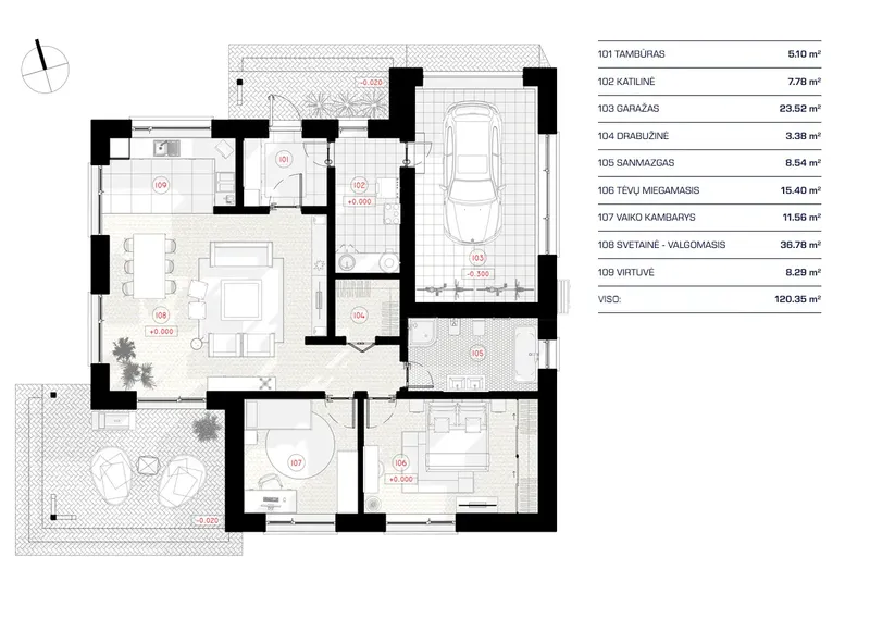 Parter 11 – Projekt domu parterowego o pow. 120 m², 2 Sypialnie — 87960R
