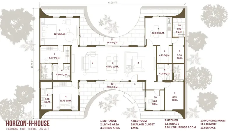 Parter 17 – Projekt domu parterowego o pow. 160 m², 2 Sypialnie — 36933R