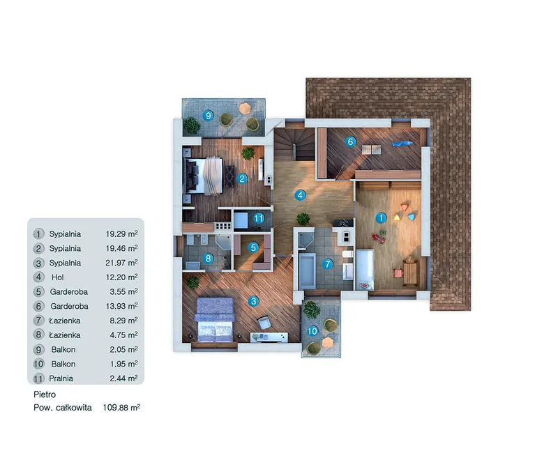 1. piętro 1 – Projekt domu piętrowego o pow. 234 m², 3 Sypialnie — 19339C