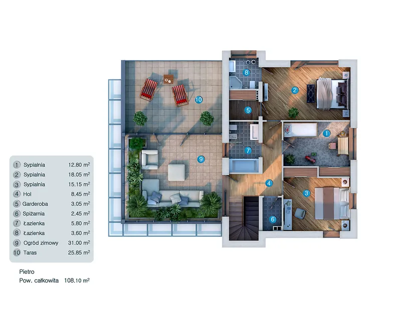 1. piętro 1 – Projekt domu piętrowego o pow. 216 m², 3 Sypialnie — 97117C