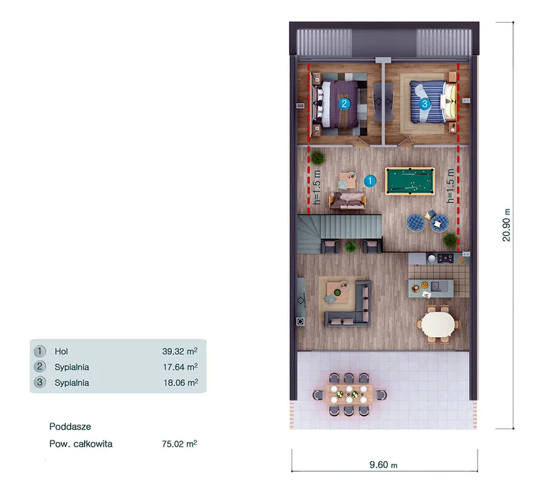 1. piętro 9 – Projekt domu z poddaszem użytkowym o pow. 195 m², 4 Sypialnie — 21448C