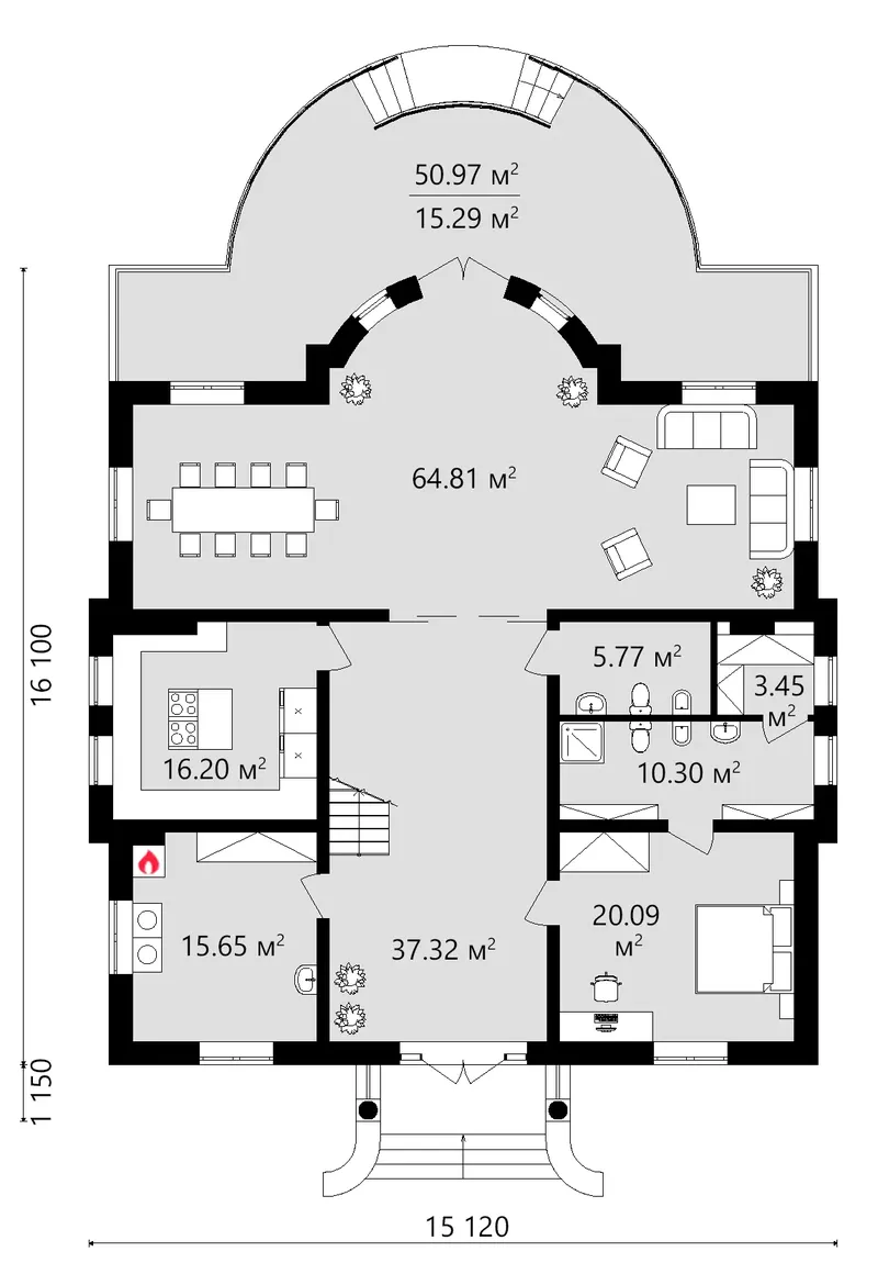 Parter 13 – Projekt domu piętrowego o pow. 358 m², 4 Sypialnie — 83292R