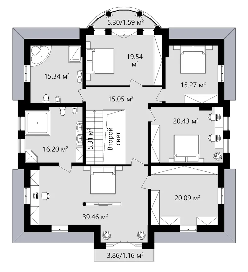 1. piętro 14 – Projekt domu piętrowego o pow. 358 m², 4 Sypialnie — 83292R