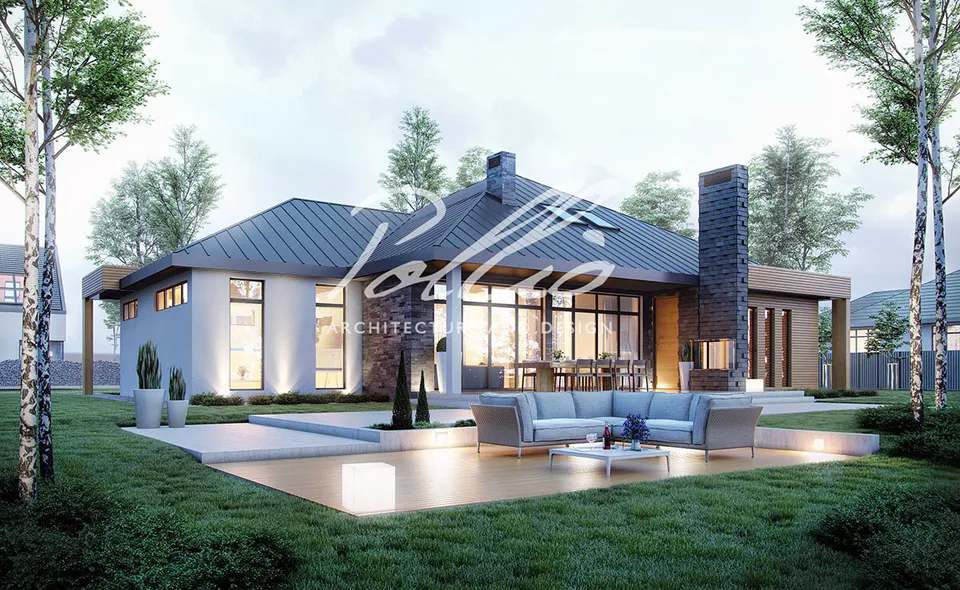 Główne obrazy 2 – Projekt domu parterowego o pow. 260 m², 3 Sypialnie — 66131C